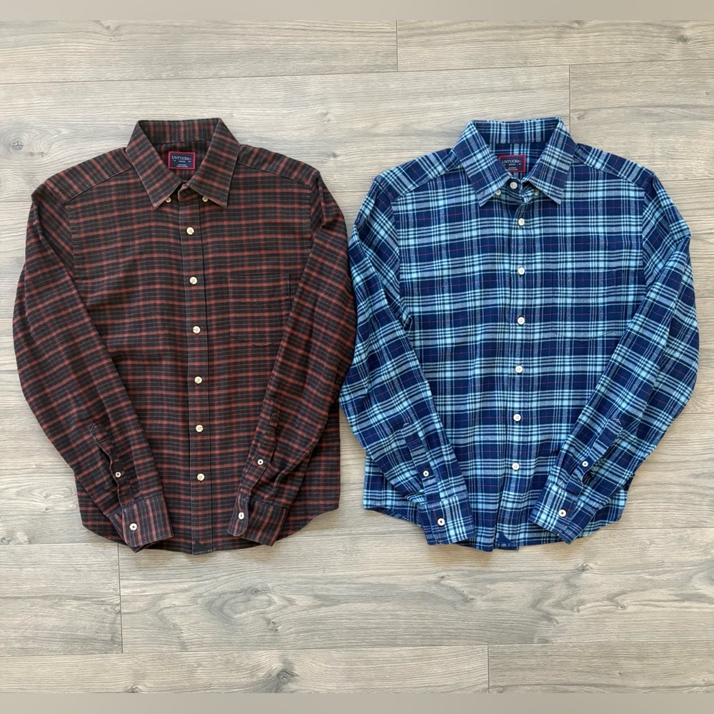 Mens UNTUCKit Plaid Flannel Button Down Shirts Small Modern Trendy Preppy Bundle